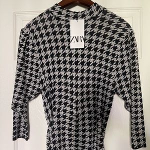 ZARA JACQUARD DRAPED DRESS BLACK / WHITE WINTER COLLECTION - NEW